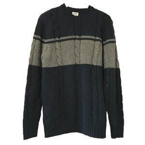 Old Navy Vintage Cable Knit Sweater Colorblock Navy Gray Wool Blend Men's Large